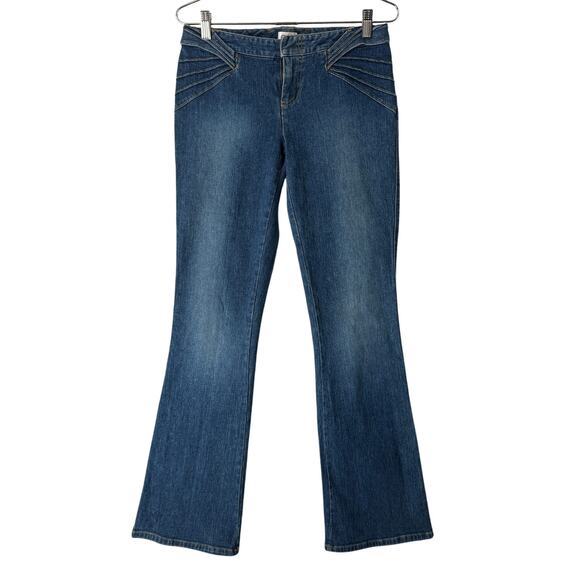 VTG Cache Jeans Y2K Low Rise Flare Pintuck Design Funky Clubwear Medium Wash - Picture 1 of 13